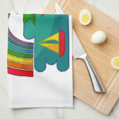 Boottochtlandschap onder de zon, wolken en regenbo theedoek (Quarter Fold)