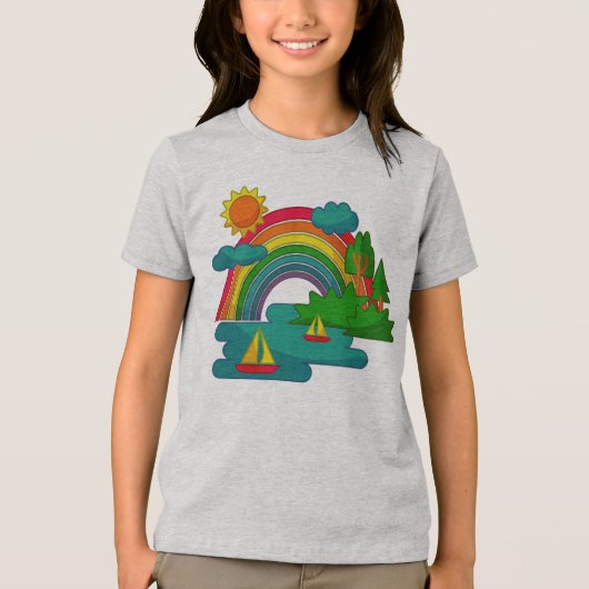 Boottochtlandschap onder de zon, wolken en regenbo Tri-Blend shirt (Voorkant)
