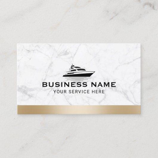 Bootverhuur & verkoop Modern Goud Border Marmer Visitekaartje (Voorkant)