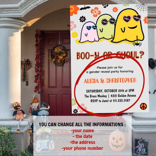 Booy of Ghoul 70s Ghost Halloween Geslacht onthull Kaart