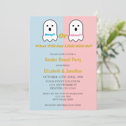 Booy of Ghoul Halloween Ghost Gender onthullen Kaart (Staand voorkant)