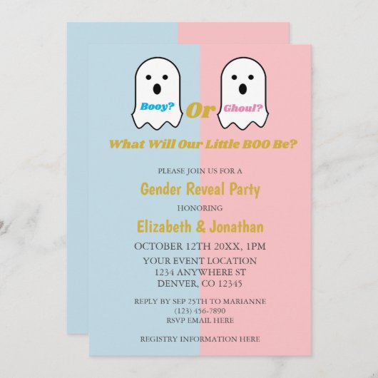 Booy of Ghoul Halloween Ghost Gender onthullen Kaart (Voorkant / Achterkant)