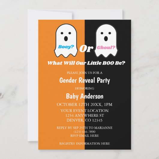 Booy of Ghoul Halloween Ghost Gender onthullen Kaart (Voorkant)