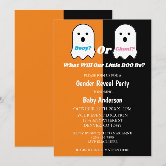 Booy of Ghoul Halloween Ghost Gender onthullen Kaart (Voorkant / Achterkant)