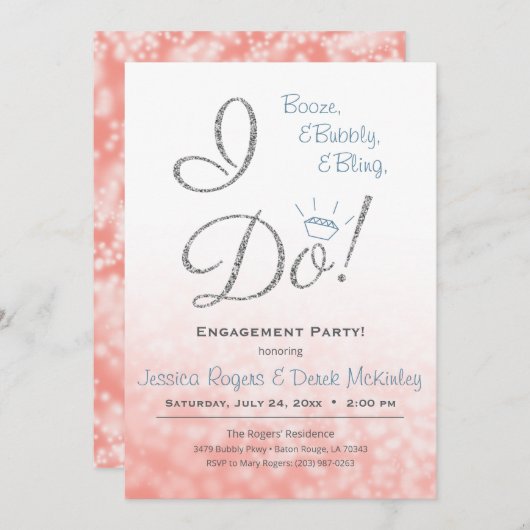 Booze, bubbelig en bling, ik doe een roze verlovin kaart (Voorkant / Achterkant)