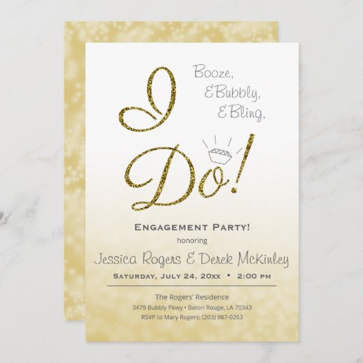 Booze, bubbels & bling, IK DOE Gold Engagement Par Kaart (Voorkant / Achterkant)