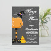 Booze en Boos Halloween Wijnglas Kaart (Staand voorkant)