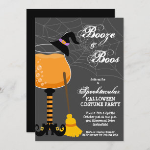 Booze en Boos Halloween Wijnglas Kaart