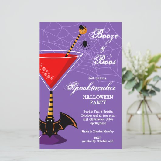 Booze en Boos Martini Budget Halloween Uitnodiging (Staand voorkant)