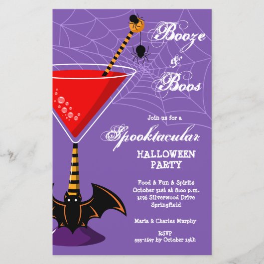 Booze en Boos Martini Budget Halloween Uitnodiging (Voorkant)