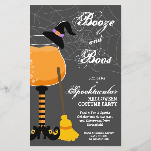 Booze en Boos Witch Budget Halloween Invites (Voorkant)