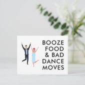 Booze, eten, slechte dans beweegt grappig genoeg o aankondigingskaart (Staand voorkant)