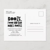 Booze, eten, slechte dansbewegingen foto's opslaan aankondigingskaart (Achterkant)