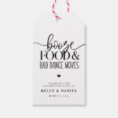 Booze Food and Bad Dance Moves Wedding Invitation Cadeaulabel (Voorkant)