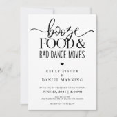 Booze Food and Bad Dance Moves Wedding Invitation Kaart (Voorkant)