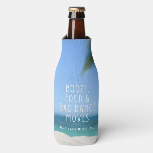 Booze Food Bad Dance Beach Trouwgunst Flesjeskoeler (Fles Voorkant)