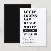 Booze Food Bad Dance Moves Chic Save the Date Card (Voorkant / Achterkant)