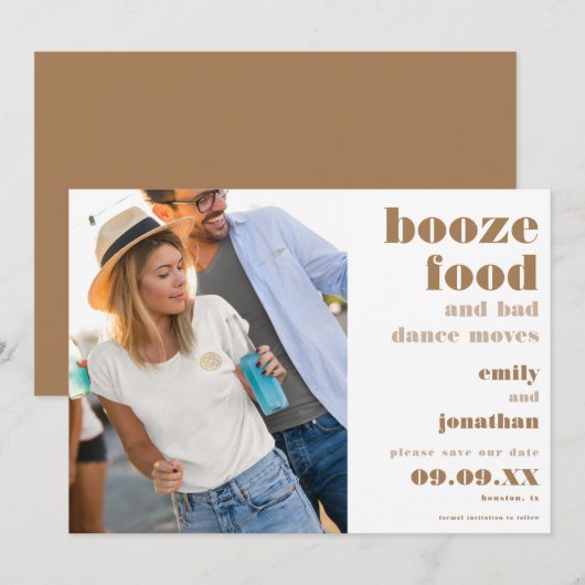 Booze Food Bad Dance Moves Foto Gold Save The Date (Voorkant / Achterkant)
