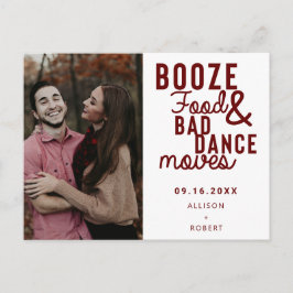 Booze Food & Bad Dance Moves Funny Date Foto Aankondigingskaart