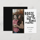 Booze Food & Bad Dance Moves Funny Date Foto Save The Date (Voorkant / Achterkant)