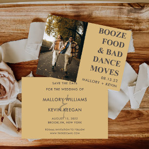 Booze Food Bad Dance Moves Funny Save the Date Kaart