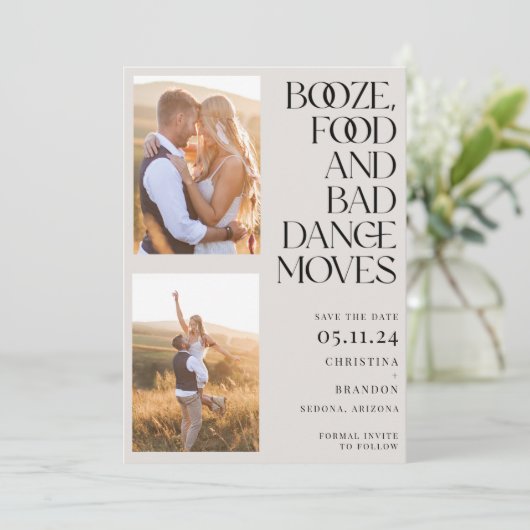 Booze Food Bad Dance Moves Photo Modern Save The Date (Staand voorkant)