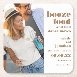 Booze Food Bad Dance Photo Gold Save the Date Kartonnen Onderzetters