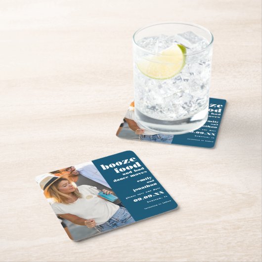 Booze Food Bad Dance Photo Turquoise Save the Date Kartonnen Onderzetters (Insitu)