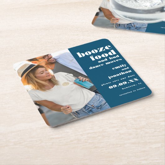 Booze Food Bad Dance Photo Turquoise Save the Date Kartonnen Onderzetters (Schuin)
