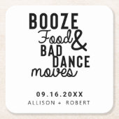 Booze Food & Bad Dance zet trouwdatum Casual Kartonnen Onderzetters (Voorkant)