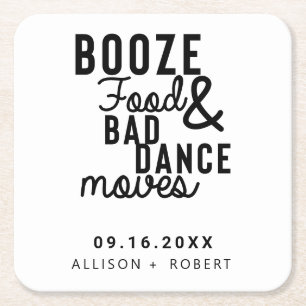 Booze Food & Bad Dance zet trouwdatum Casual Kartonnen Onderzetters