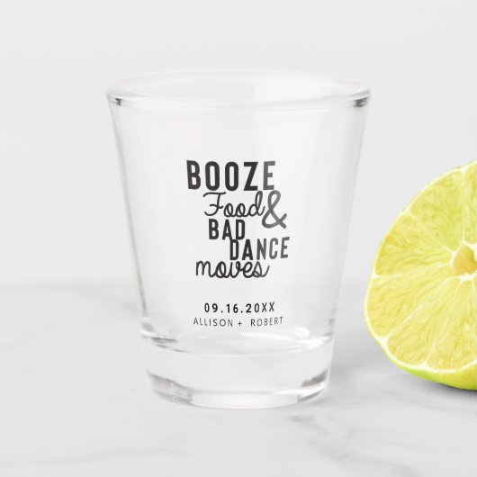 Booze Food & Bad Dance zet trouwdatum Casual Shot Glas (Voorkant)
