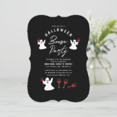 Booze Ghost Black White Halloween Party Invitation Kaart (Staand voorkant)