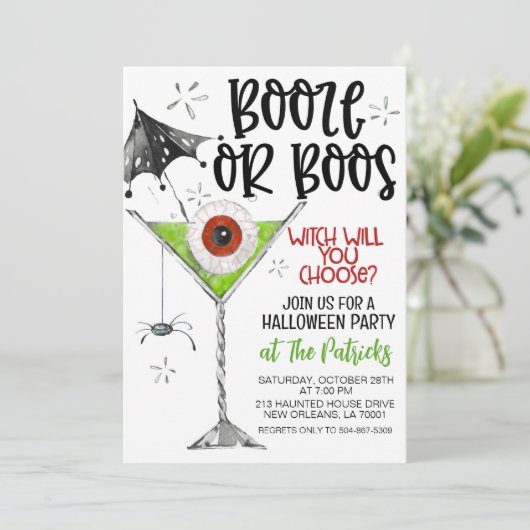 Booze of Boos Halloween Party Kaart (Staand voorkant)