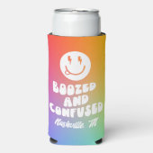 Boozed en verwarde Retro Rainbow Bachelorette Seltzer Blikjeskoeler (Seltzer Voorkant)