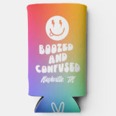 Boozed en verwarde Retro Rainbow Bachelorette Seltzer Blikjeskoeler (Voorkant)