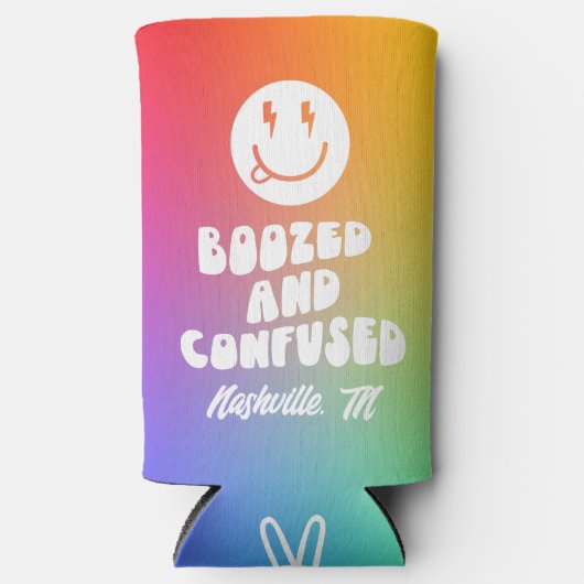 Boozed en verwarde Retro Rainbow Bachelorette Seltzer Blikjeskoeler (Voorkant)