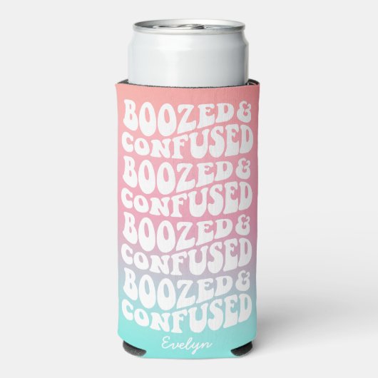 Boozed Verward Retro Pink Aqua Bachelorette Seltzer Blikjeskoeler (Seltzer Achterkant)