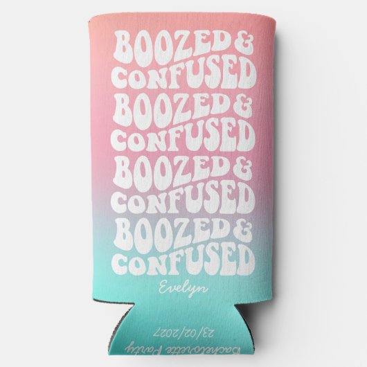 Boozed Verward Retro Pink Aqua Bachelorette Seltzer Blikjeskoeler (Achterkant)