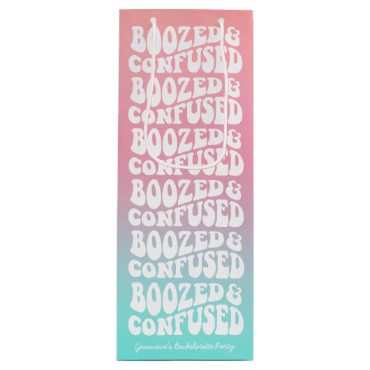 Boozed Verwarde Retro Aqua Roze Bachelorette Party Wijn Cadeautas (Voorkant)