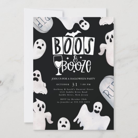 Boozy Ghost Halloween Party Uitnodiging (Voorkant)