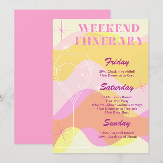 Boozy & Groovy Bachelorette Weekend Itinerary Kaart (Voorkant / Achterkant)
