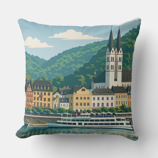 Boppard Duitsland Schitterend Oude Reis Kunst Kussen (Voorkant)
