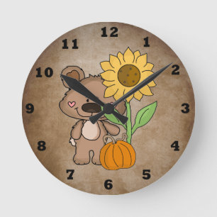 Boppy Bear Autumn Wall Clock Ronde Klok