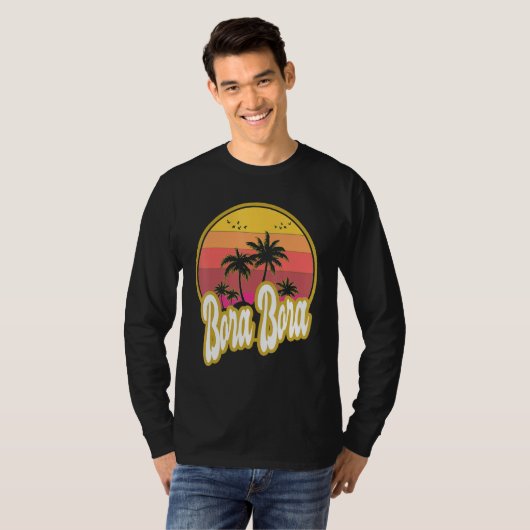 Bora Bora Beach Retro Sunset T-shirt (Voorkant volledig)