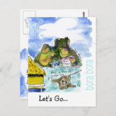 Bora Bora Cute Cartoon Waterverf Briefkaart (Voorkant / Achterkant)