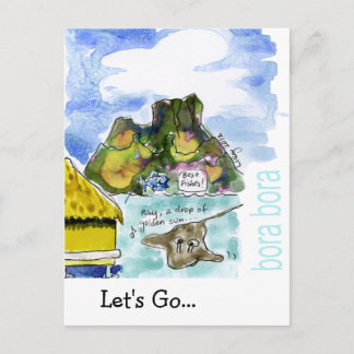 Bora Bora Cute Cartoon Waterverf Briefkaart