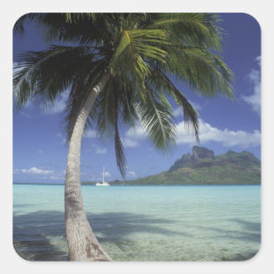 Bora Bora, Frans Polynesië Mt. Otemanu, gezien Vierkante Sticker