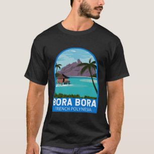 Bora Bora Frans Polynesië Reizen Retro Embleem Vin T-shirt