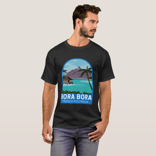 Bora Bora Frans Polynesië Reizen Retro Embleem Vin T-shirt (Voorkant volledig)